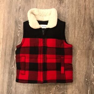 baby GAP Buffalo Plaid Vest Puffer Velvet Cotton Fur Collar 12-18